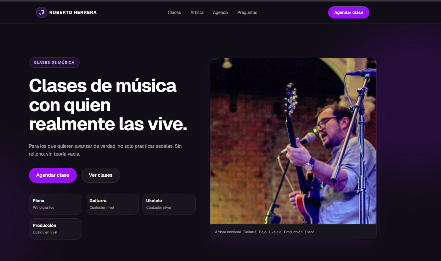Sitio web para profesor de música Roberto Herrera 1
