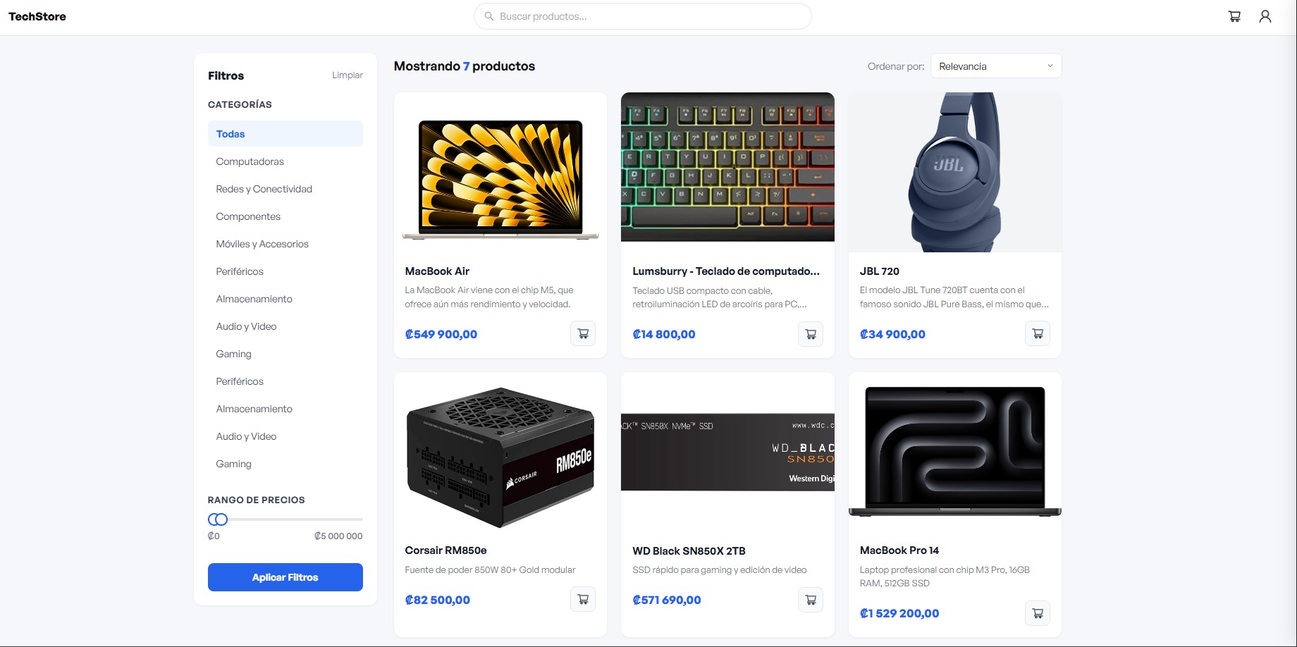 Capturas del catálogo de productos 1